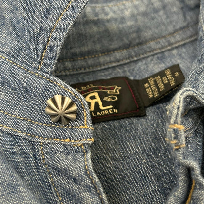 RRL ダブルアールエル ブルー コットン 刺繍デザイン ロングスリーブスナップボタンシャツ トップス
