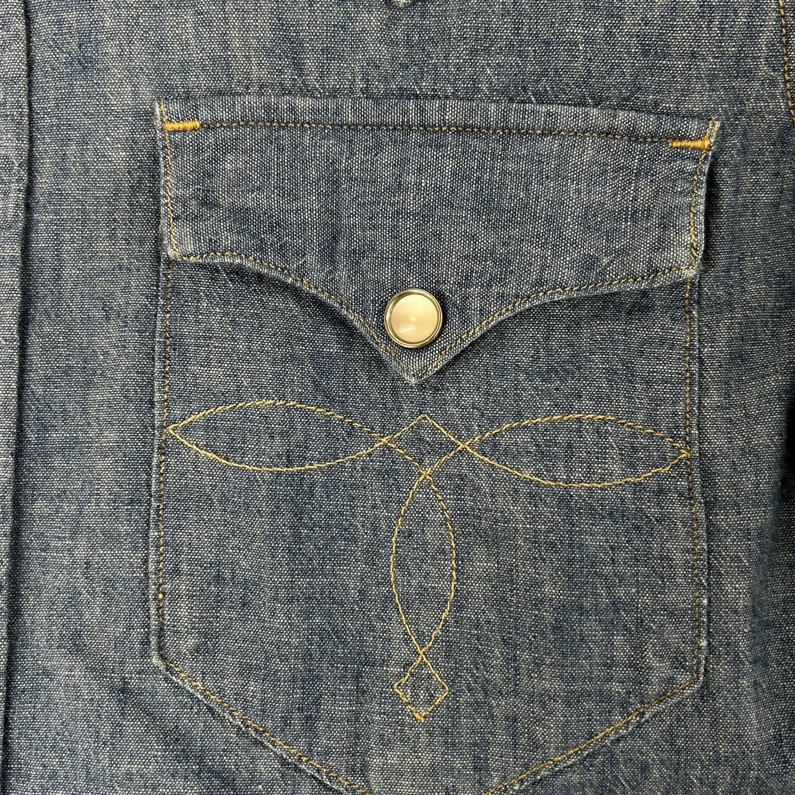 RRL ダブルアールエル ブルー コットン 刺繍デザイン ロングスリーブスナップボタンシャツ トップス