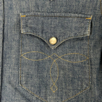 RRL ダブルアールエル ブルー コットン 刺繍デザイン ロングスリーブスナップボタンシャツ トップス