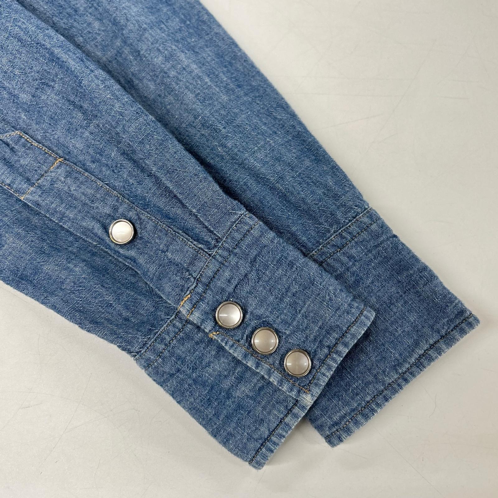 RRL ダブルアールエル ブルー コットン 刺繍デザイン ロングスリーブスナップボタンシャツ トップス