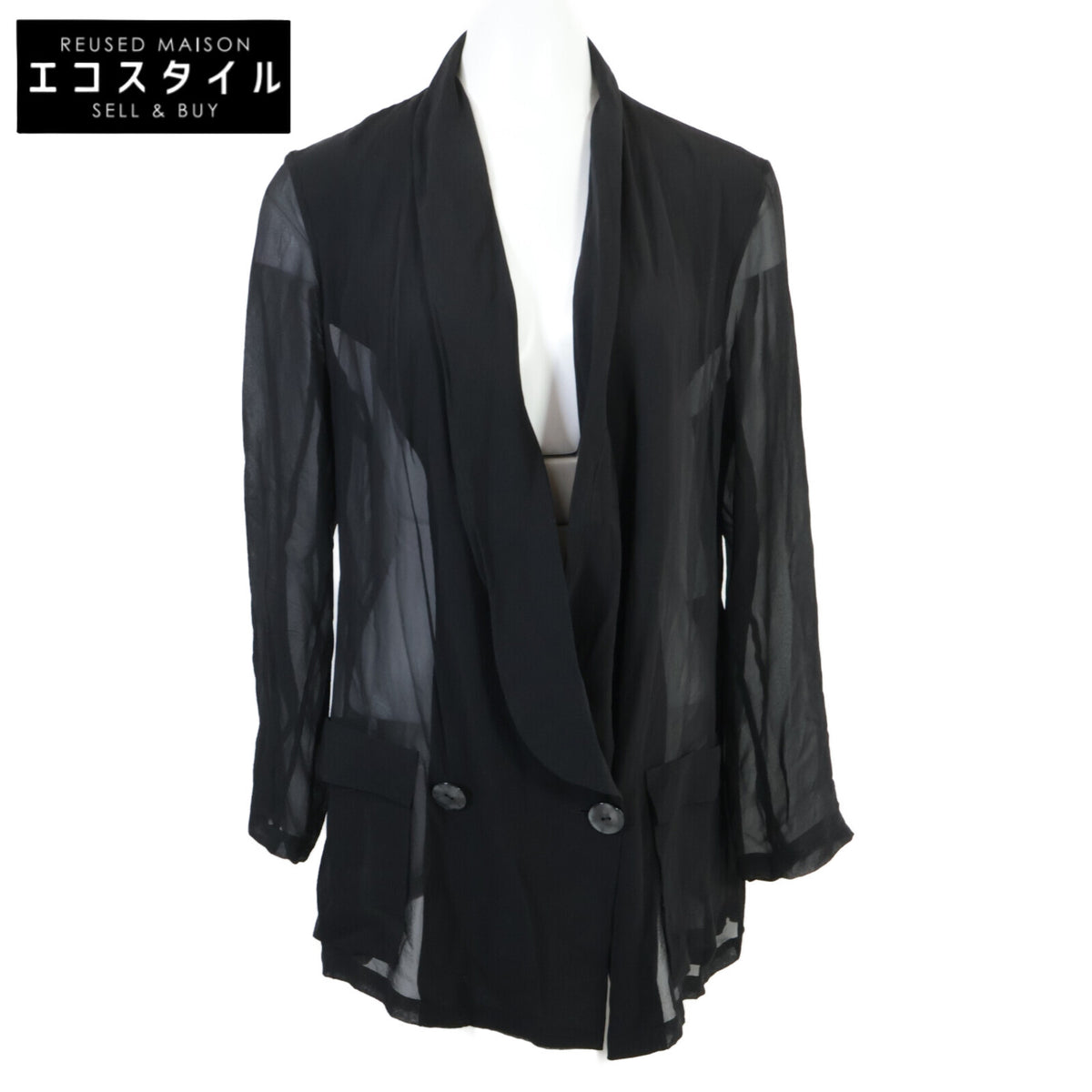 LORETTA CAPONI 洛蕾塔·卡波尼 【美品/25年款】25-010-510-0008 100%桑蚕丝 贝壳纽扣 双排扣 透视夹克