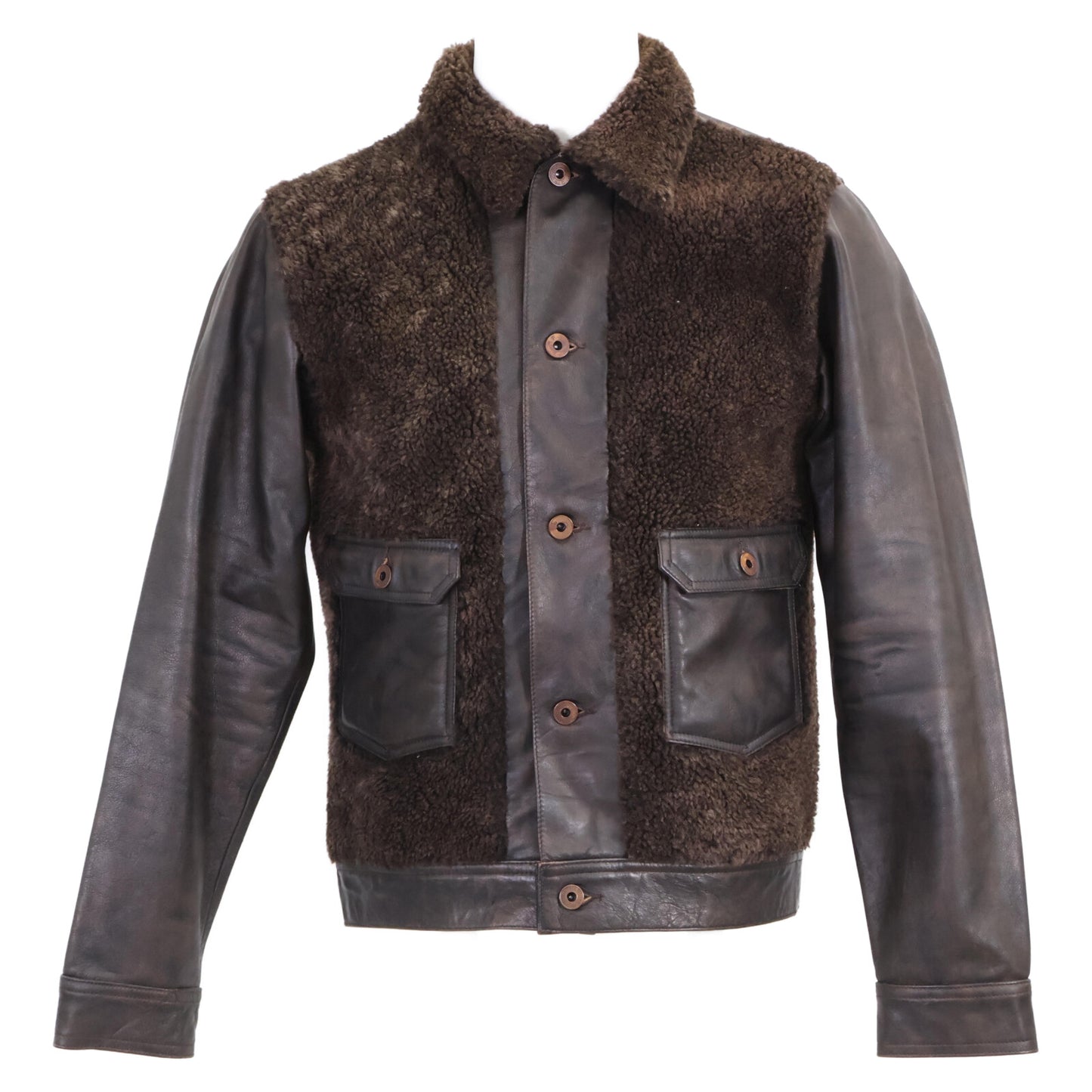 【美品/国内正品/24AW】MNRROTW16020148 GRIZZLY JACKET 剪羊毛拼接绵羊皮夹克 XS 男士