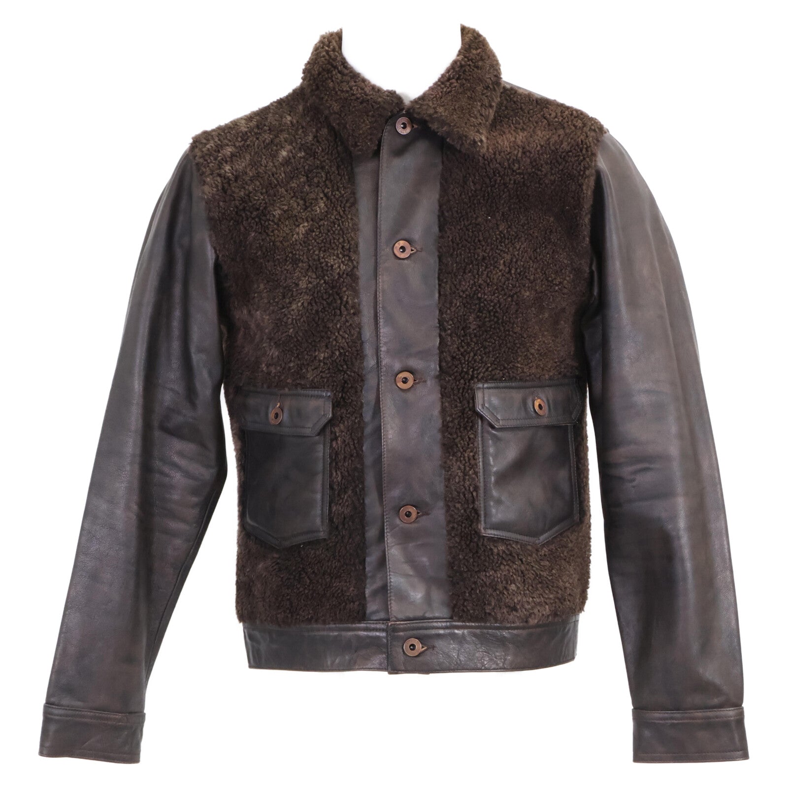 【美品/国内正品/24AW】MNRROTW16020148 GRIZZLY JACKET 剪羊毛拼接绵羊皮夹克 XS 男士