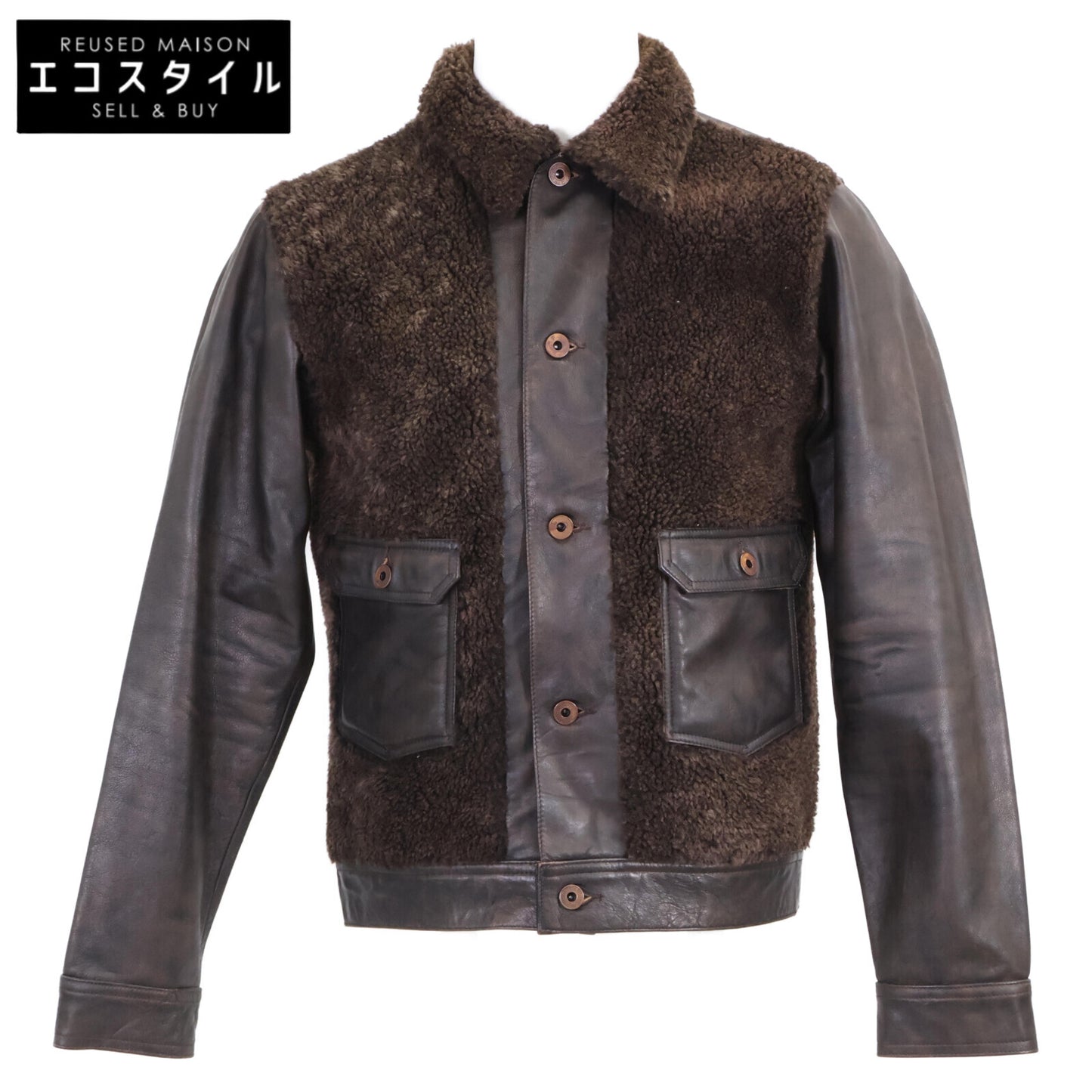 【美品/国内正品/24AW】MNRROTW16020148 GRIZZLY JACKET 剪羊毛拼接绵羊皮夹克 XS 男士