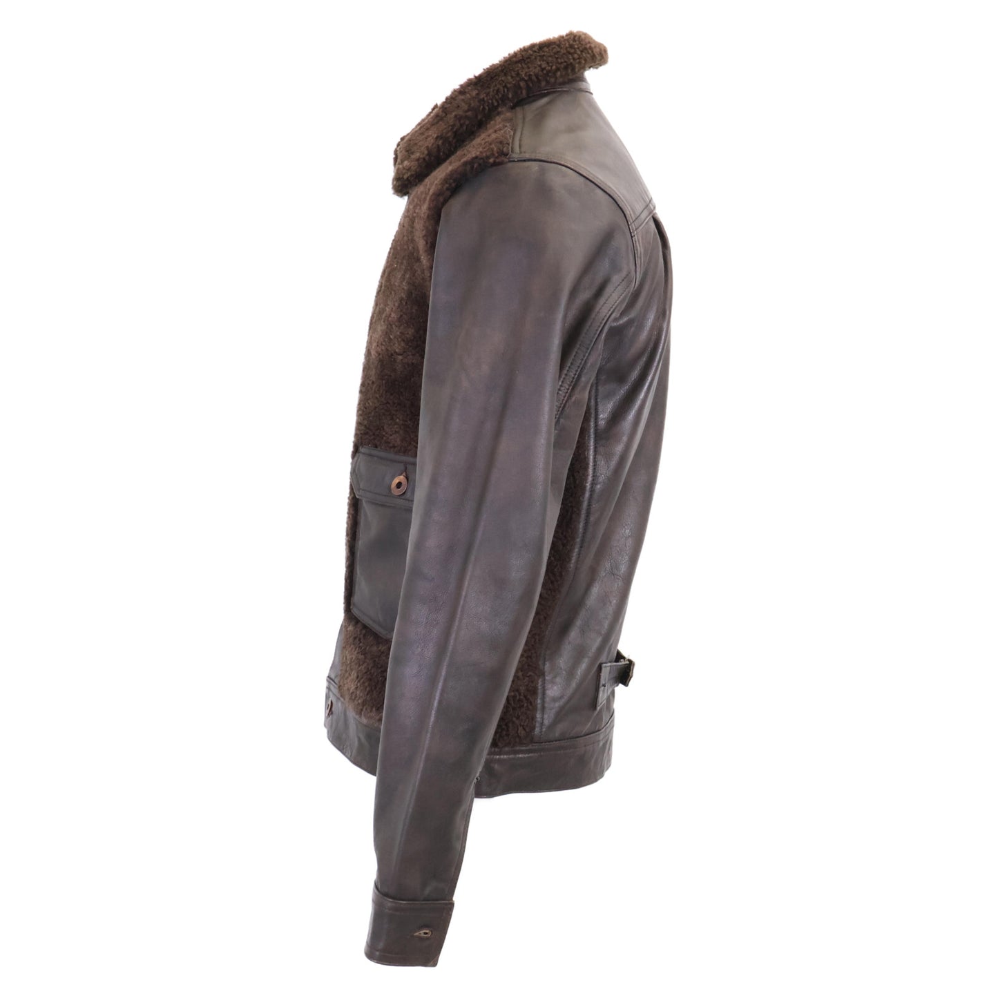 【美品/国内正品/24AW】MNRROTW16020148 GRIZZLY JACKET 剪羊毛拼接绵羊皮夹克 XS 男士