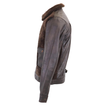 【美品/国内正品/24AW】MNRROTW16020148 GRIZZLY JACKET 剪羊毛拼接绵羊皮夹克 XS 男士