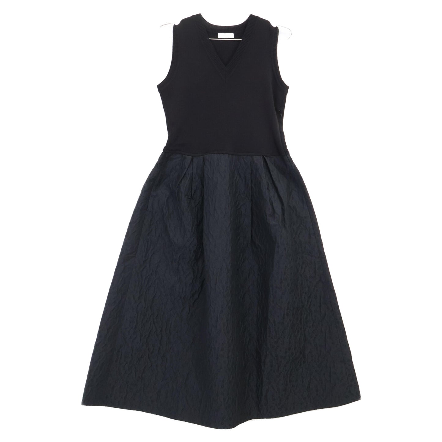 near.nippon 524-2425 Black Cotton x Nylon Jacquard Combo Sleeveless Knit Dress