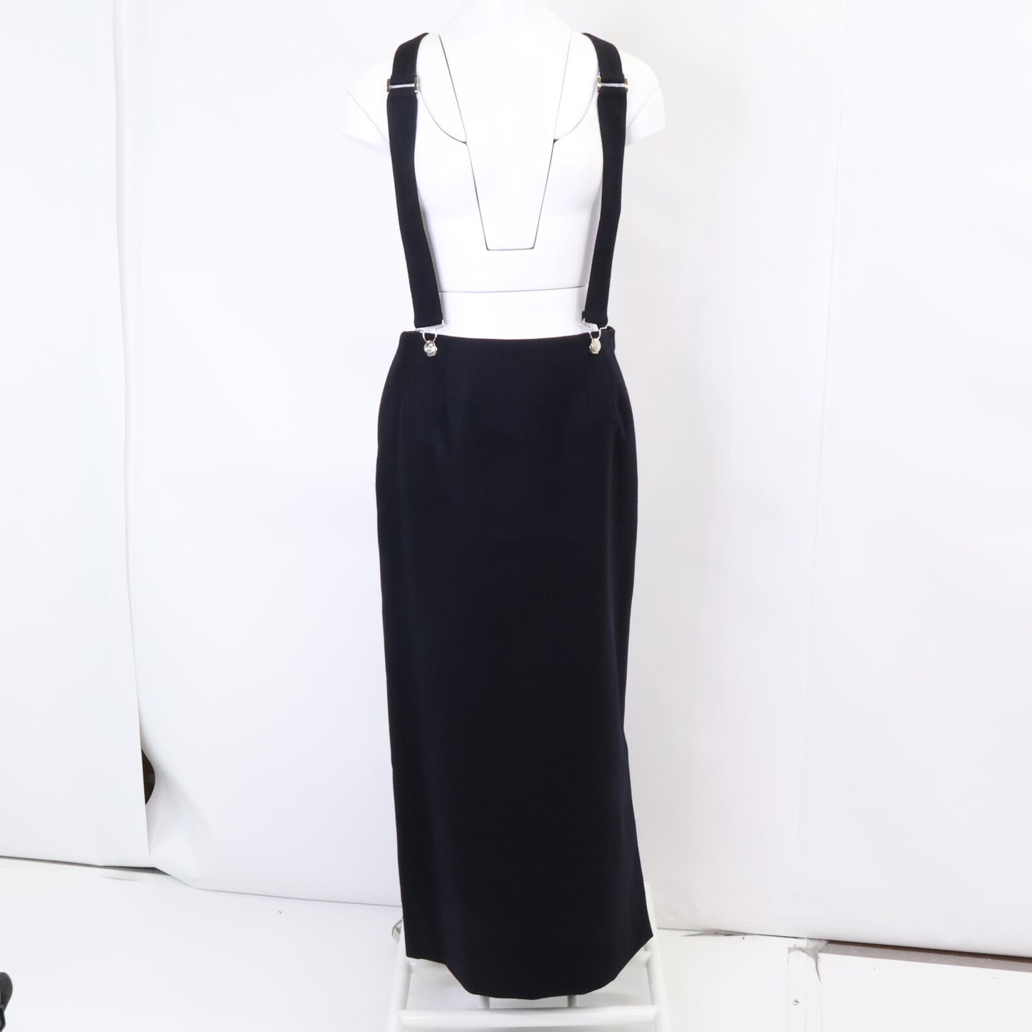 23FW-RESK-150L Black Wool Suspender Jumper Skirt, Skirt, 38, Women's