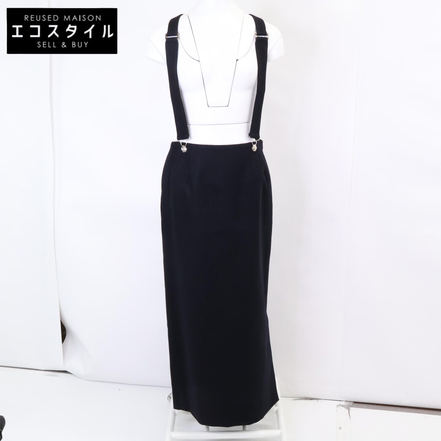 23FW-RESK-150L Black Wool Suspender Jumper Skirt, Skirt, 38, Women's