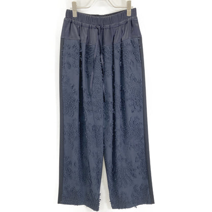 251004 Navy Floral Design Lace Tuck Gathered Pants Bottoms 2 Ladies