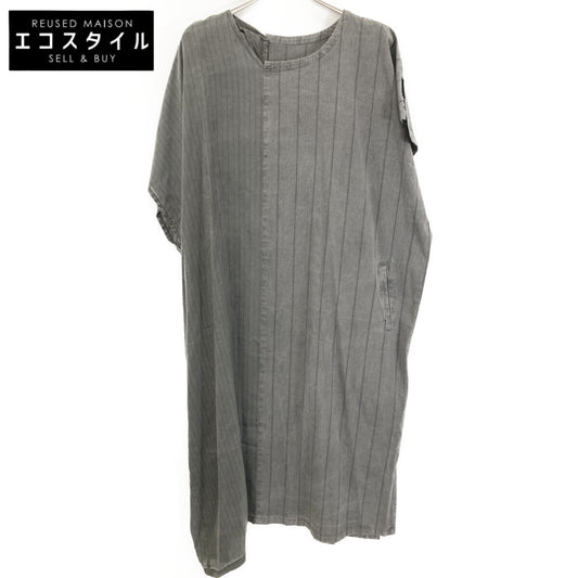 Y's YT-D04-027 Gray WASHER STRIPE ASYMMETRIC FRENCH DRESS Docking Stripe Dress Dress