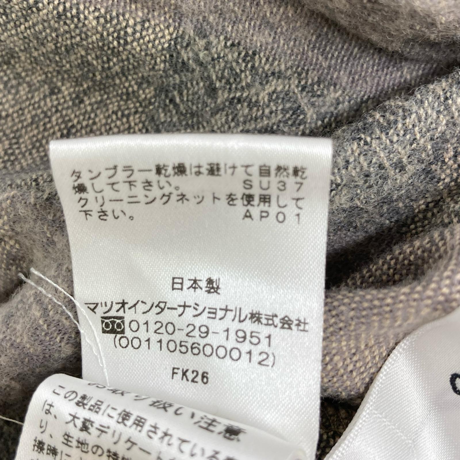 io comme io イオコムイオ 06214135 グレージュ コットン×ウール チェック柄 ハーフボタンキャミソールワンピース ワンピース
