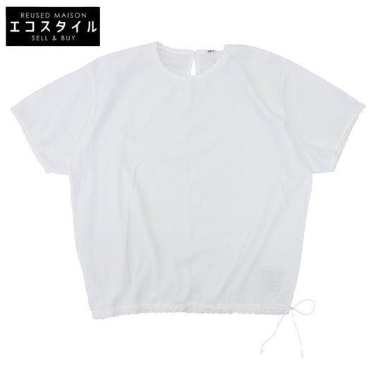 45R Kanoko Lace Short Sleeve Polo Shirt Cotton Top Women's White 50371931 Tops