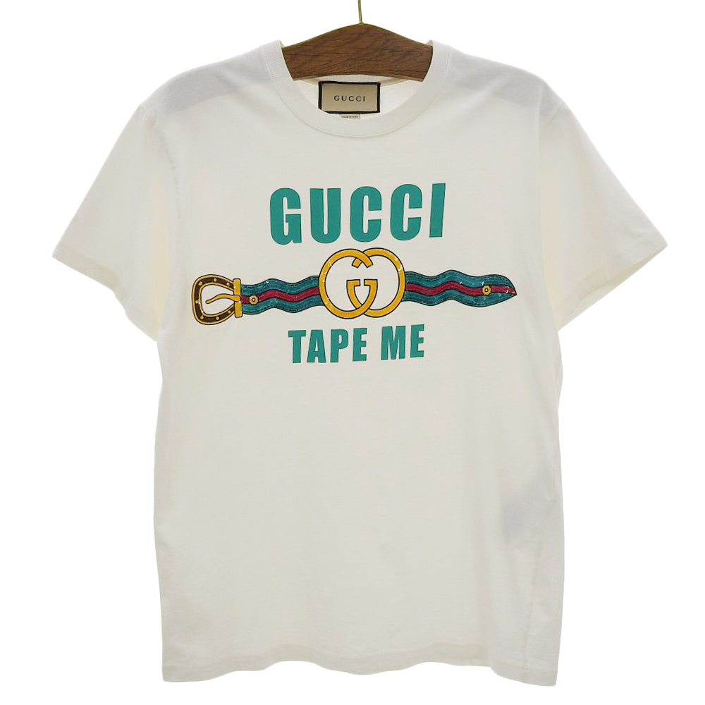 GUCCI Cotton TAPE ME Sequin-Embellished Front Logo Short-Sleeve T-Shirt Top Men's White S 717422 XJFM6 Top