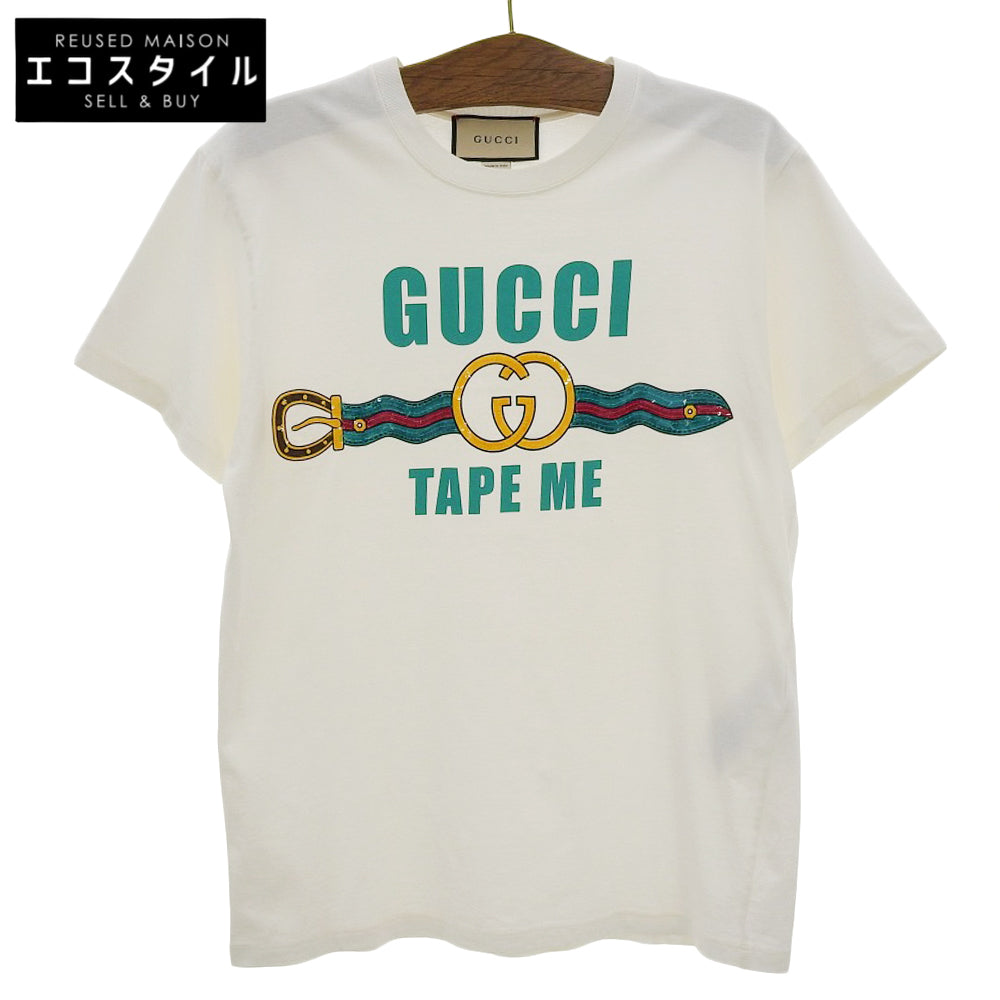 GUCCI Cotton TAPE ME Sequin-Embellished Front Logo Short-Sleeve T-Shirt Top Men's White S 717422 XJFM6 Top