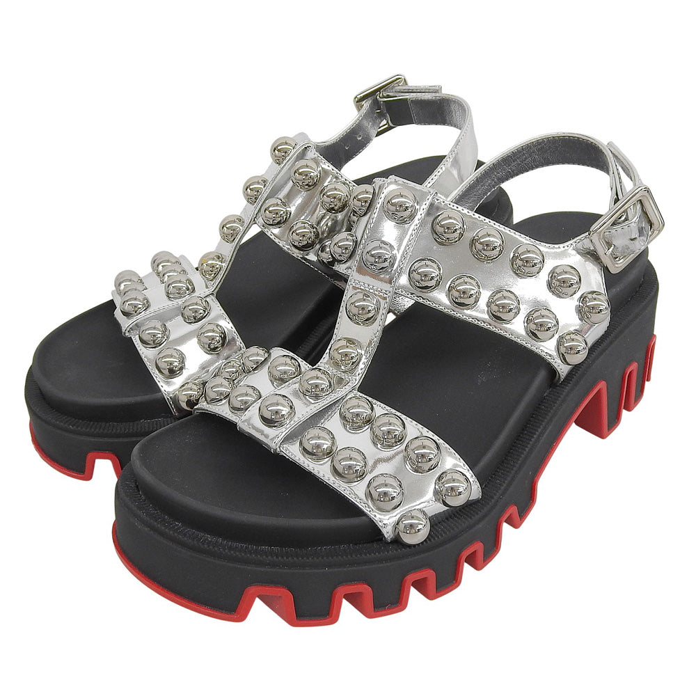 Christian Louboutin 克里斯提·鲁布托 Duniclou 铆钉踝带高跟凉鞋 黑色×银色 36 码 鞋履