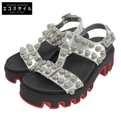 Christian Louboutin 克里斯提·鲁布托 Duniclou 铆钉踝带高跟凉鞋 黑色×银色 36 码 鞋履