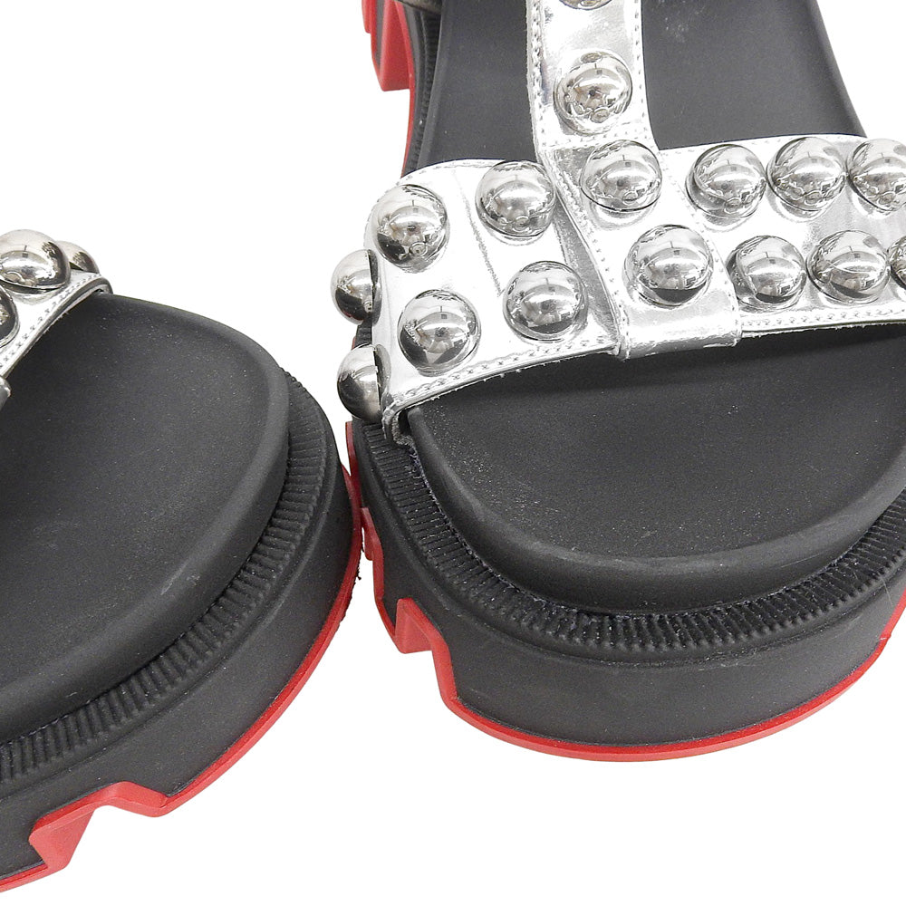 Christian Louboutin 克里斯提·鲁布托 Duniclou 铆钉踝带高跟凉鞋 黑色×银色 36 码 鞋履
