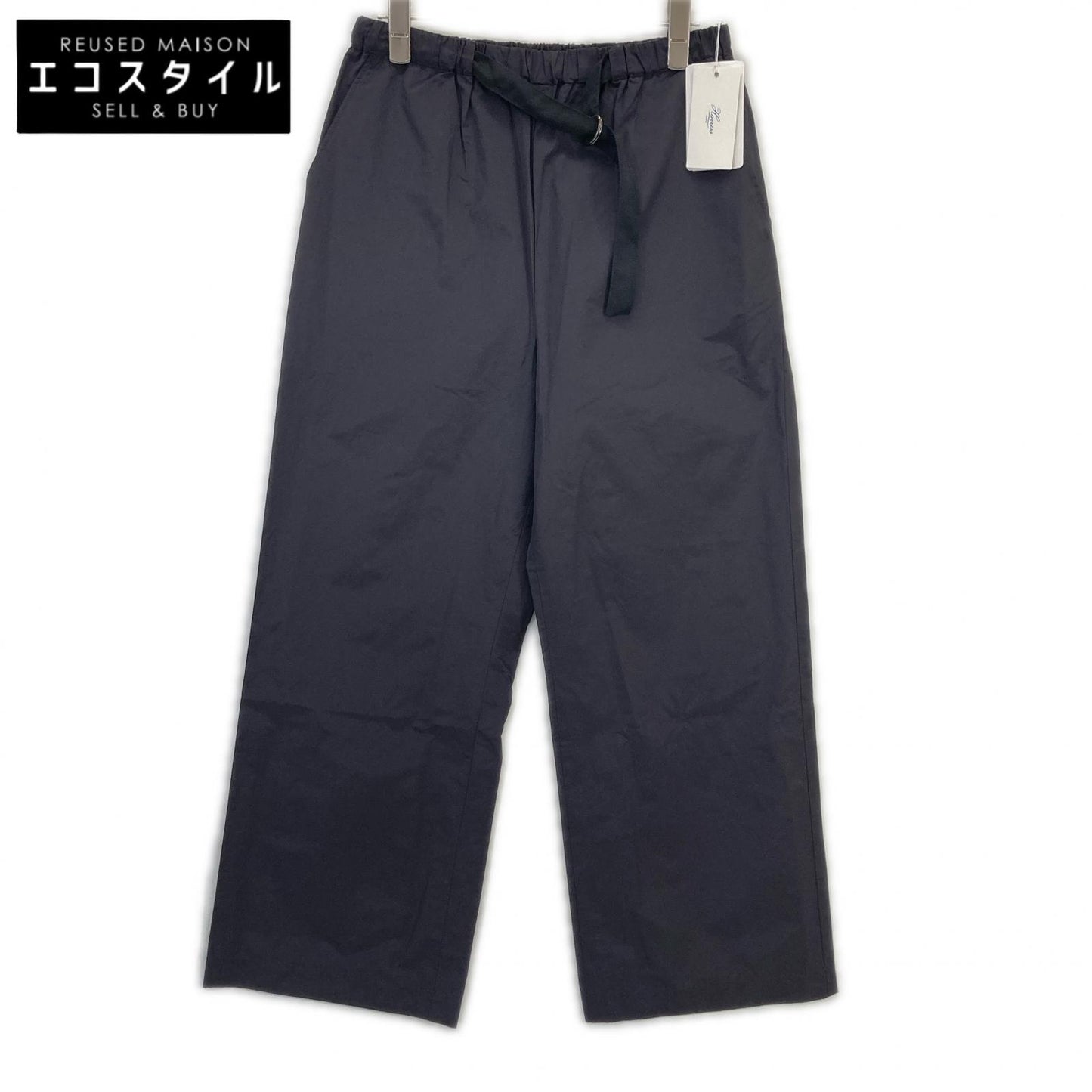 ﾀﾞｰｸｸﾞﾚｰ ﾎﾟﾘｴｽﾃﾙ×ｺｯﾄﾝ ﾍﾞﾙﾄ付き ﾜｲﾄﾞﾊﾟﾝﾂ ボトムス 38 レディース