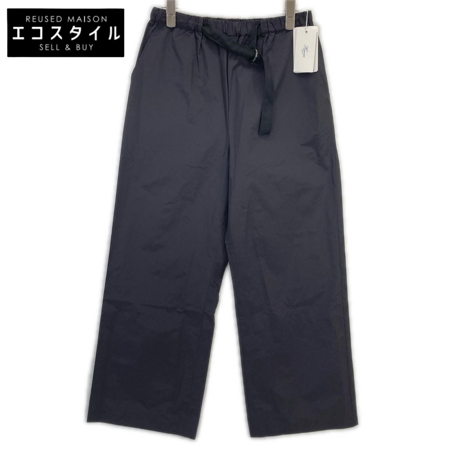 ﾀﾞｰｸｸﾞﾚｰ ﾎﾟﾘｴｽﾃﾙ×ｺｯﾄﾝ ﾍﾞﾙﾄ付き ﾜｲﾄﾞﾊﾟﾝﾂ ボトムス 38 レディース