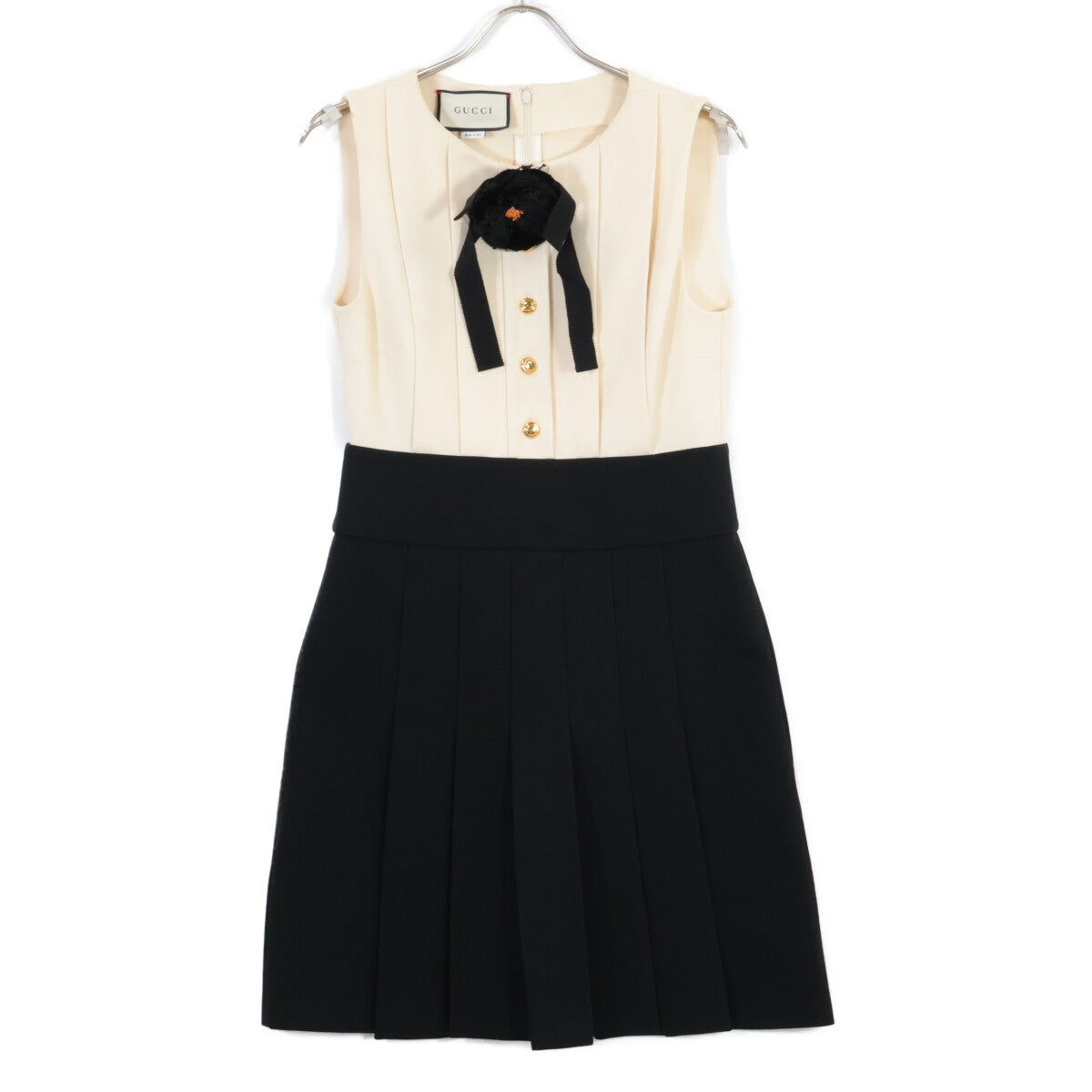 GUCCI 546486 Sleeveless Pleated Dress with Corsage [Domestic Regular Product]