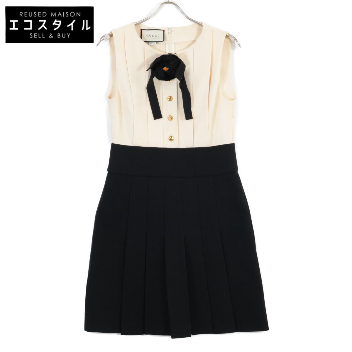 GUCCI 546486 Sleeveless Pleated Dress with Corsage [Domestic Regular Product]
