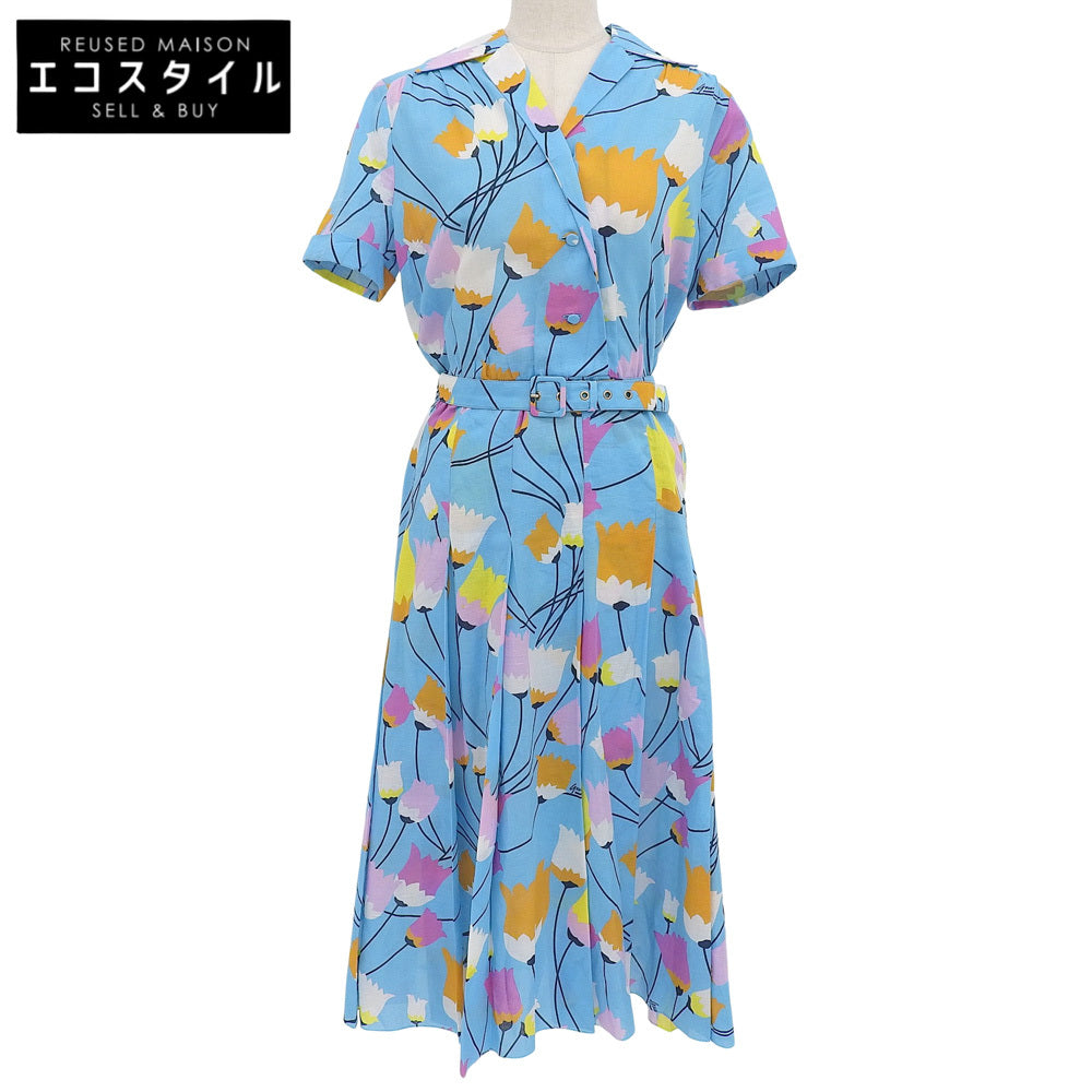 GUCCI Cotton Linen Flower Print Short-Sleeved Shirt Dress Women's Light Blue 38 657935 Dress