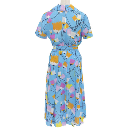 GUCCI Cotton Linen Flower Print Short-Sleeved Shirt Dress Women's Light Blue 38 657935 Dress