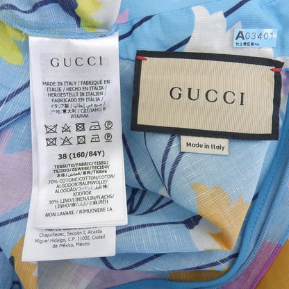 GUCCI Cotton Linen Flower Print Short-Sleeved Shirt Dress Women's Light Blue 38 657935 Dress