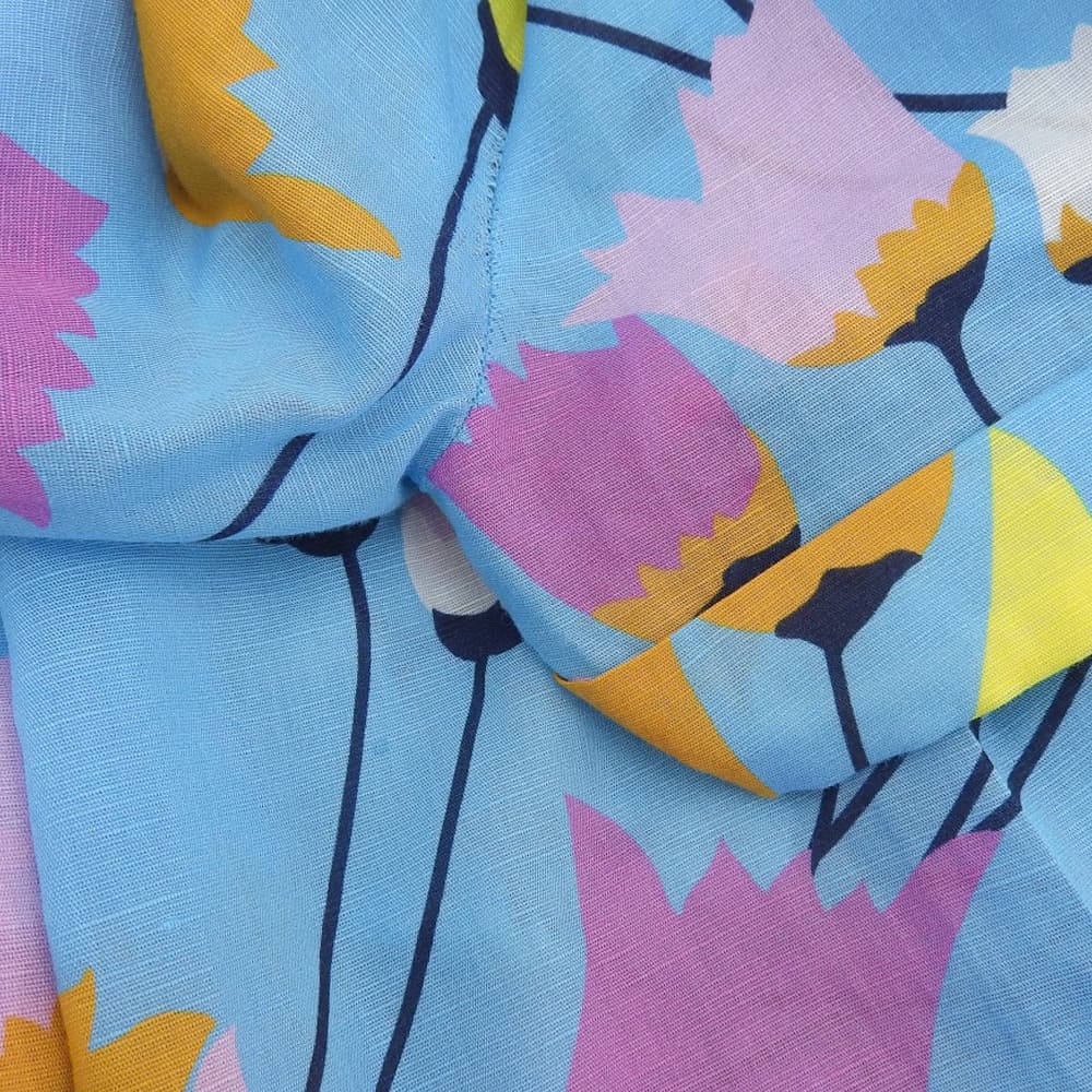 GUCCI Cotton Linen Flower Print Short-Sleeved Shirt Dress Women's Light Blue 38 657935 Dress