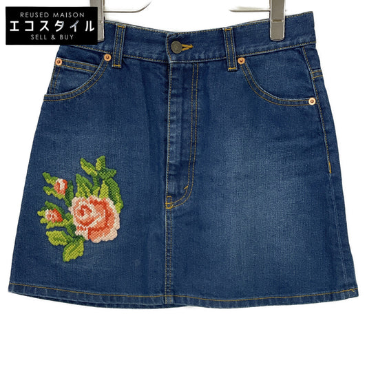 GUCCI グッチ 456973 ブルー バラ刺しゅうデニムミニスカート スカート