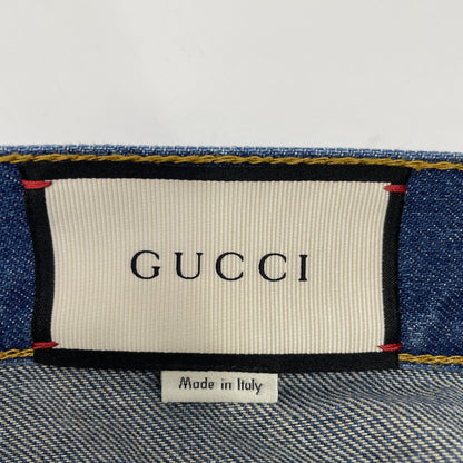 GUCCI 古驰 456973 蓝色刺绣玫瑰牛仔迷你裙 半身裙