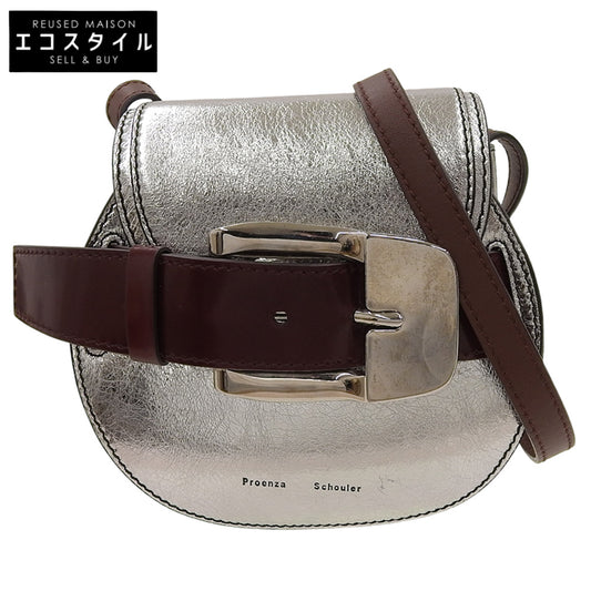 Belt Design Round Crossbody Bag Shoulder Bag for Women Silver x Brown Shoulder Bag for Women