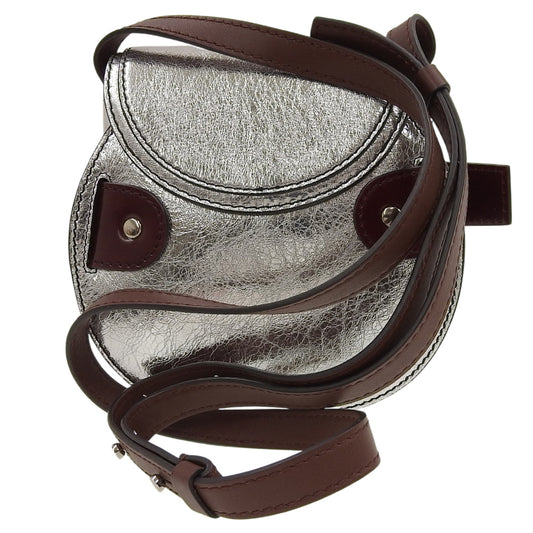 Belt Design Round Crossbody Bag Shoulder Bag for Women Silver x Brown Shoulder Bag for Women