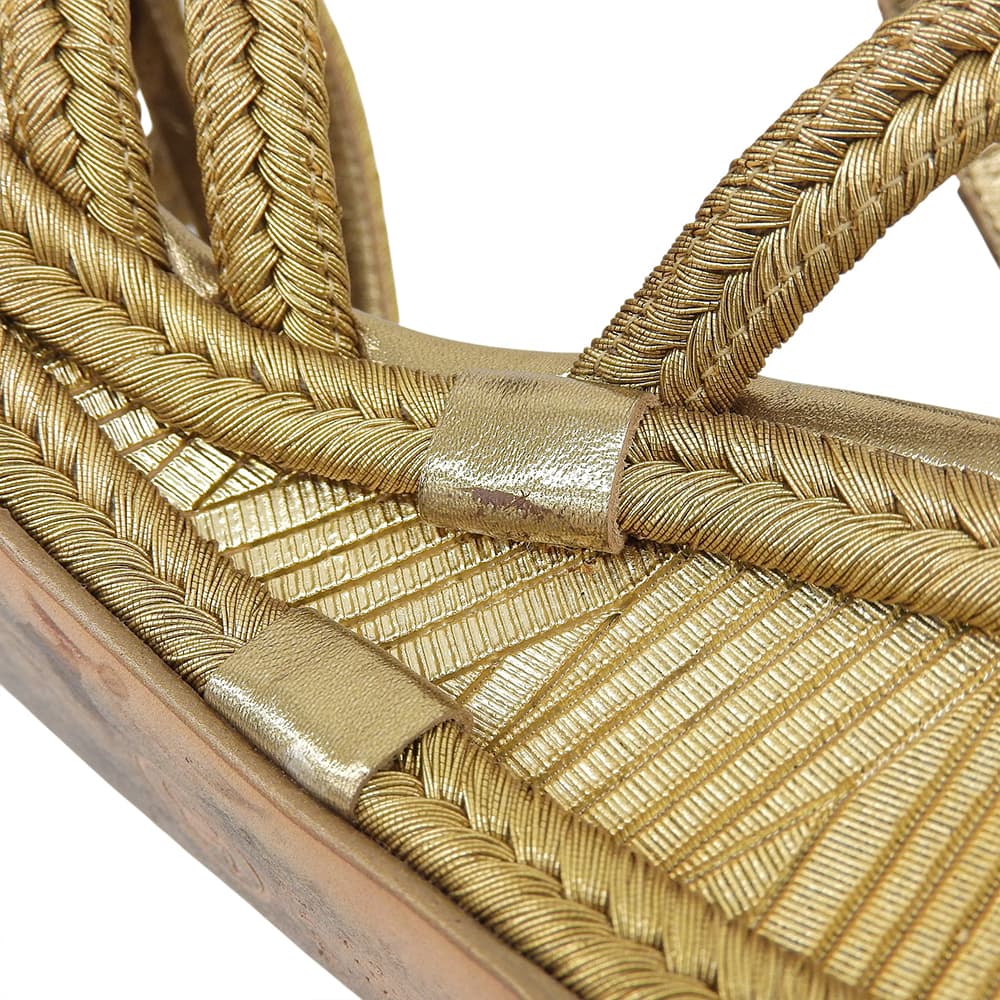 CHANEL Metal CC Logo Woven Wedge Heel Sandals Espadrilles Women's Gold 36C G28947 Shoes