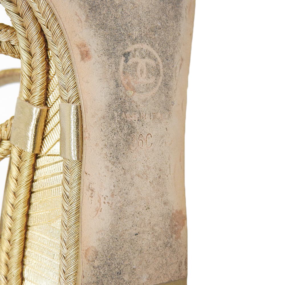 CHANEL Metal CC Logo Woven Wedge Heel Sandals Espadrilles Women's Gold 36C G28947 Shoes