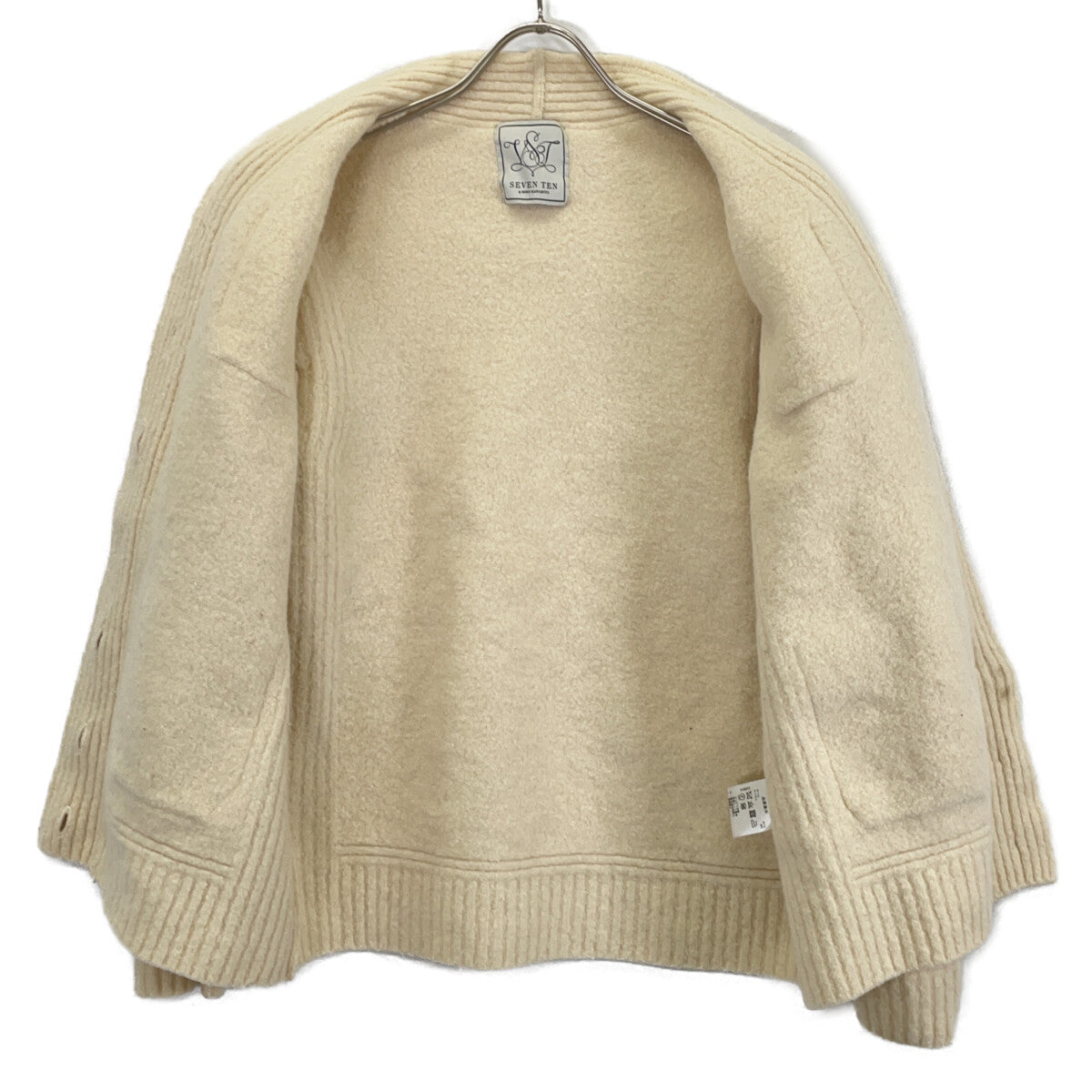 SEVEN TEN by MIHO KAWAHITO 6A204 Beige Melton Wool 2-Way Cardigan Top
