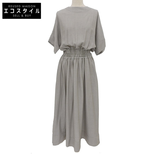 ebure Rayon Waist Gather Short Sleeve Dress Women's Beige 36 Dress