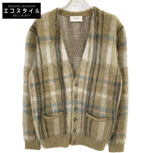 CELINE セリーヌ 20AW 2A32J204L カーキ ブラッシュドモヘア チェック カーディガン トップス