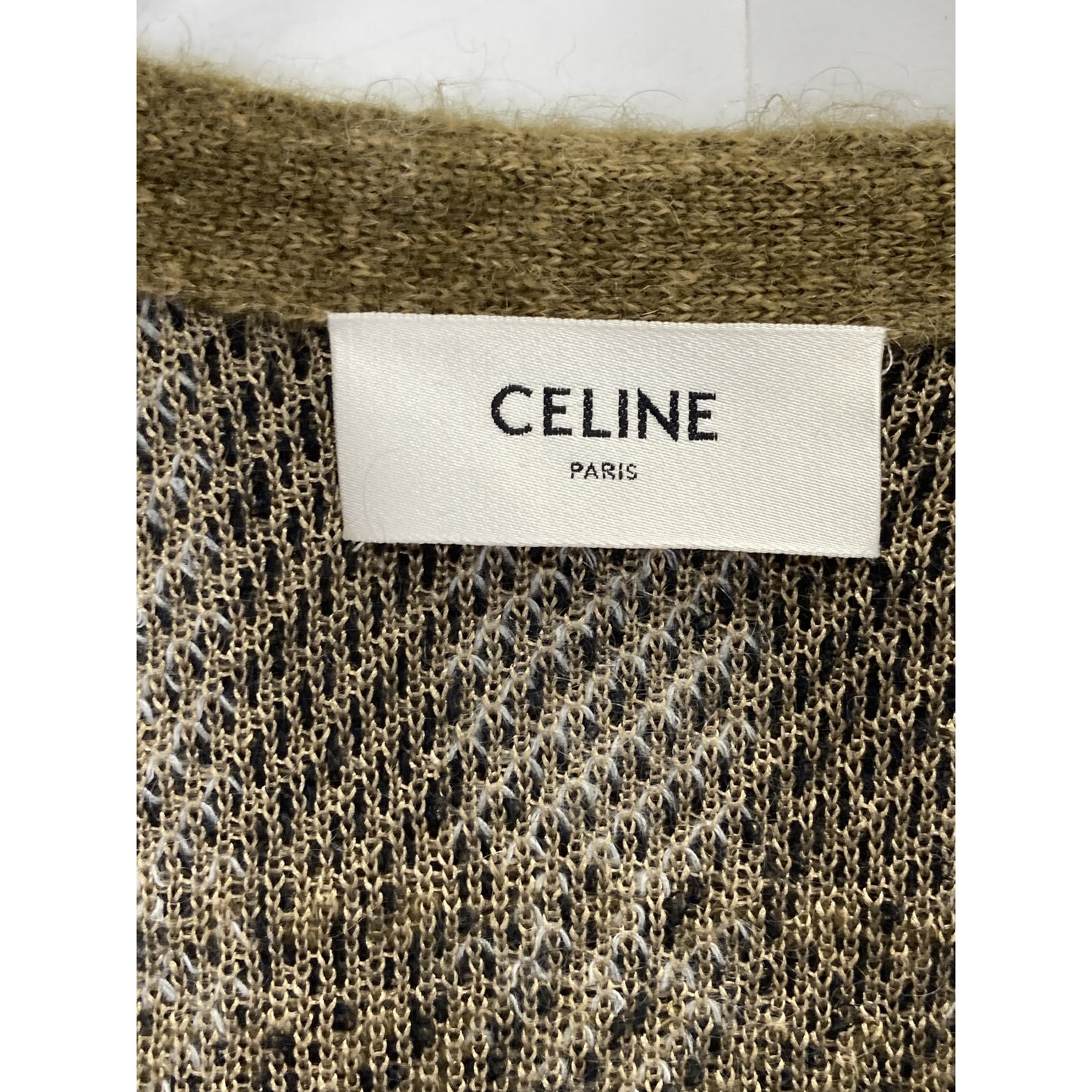 CELINE 思琳 20AW 2A32J204L 卡其色 马海毛混纺 格纹 开衫 上衣