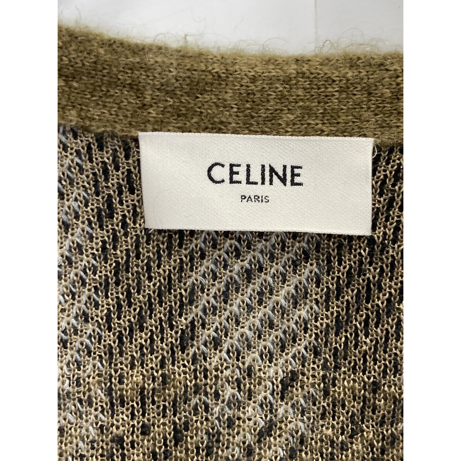 CELINE 思琳 20AW 2A32J204L 卡其色 马海毛混纺 格纹 开衫 上衣