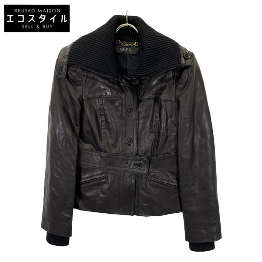 GUCCI グッチ トムフォード期 186592 XM587 ブラック リブカラー ラムスキンボタンジャケット ジャケット