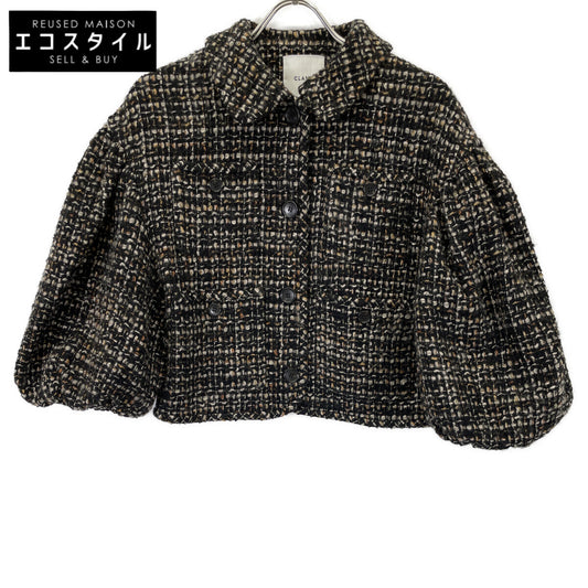 CLANE クラネ ブラック mix tweed puffsleeve jacket/ミックスツイードパフスリーブジャケット ジャケット