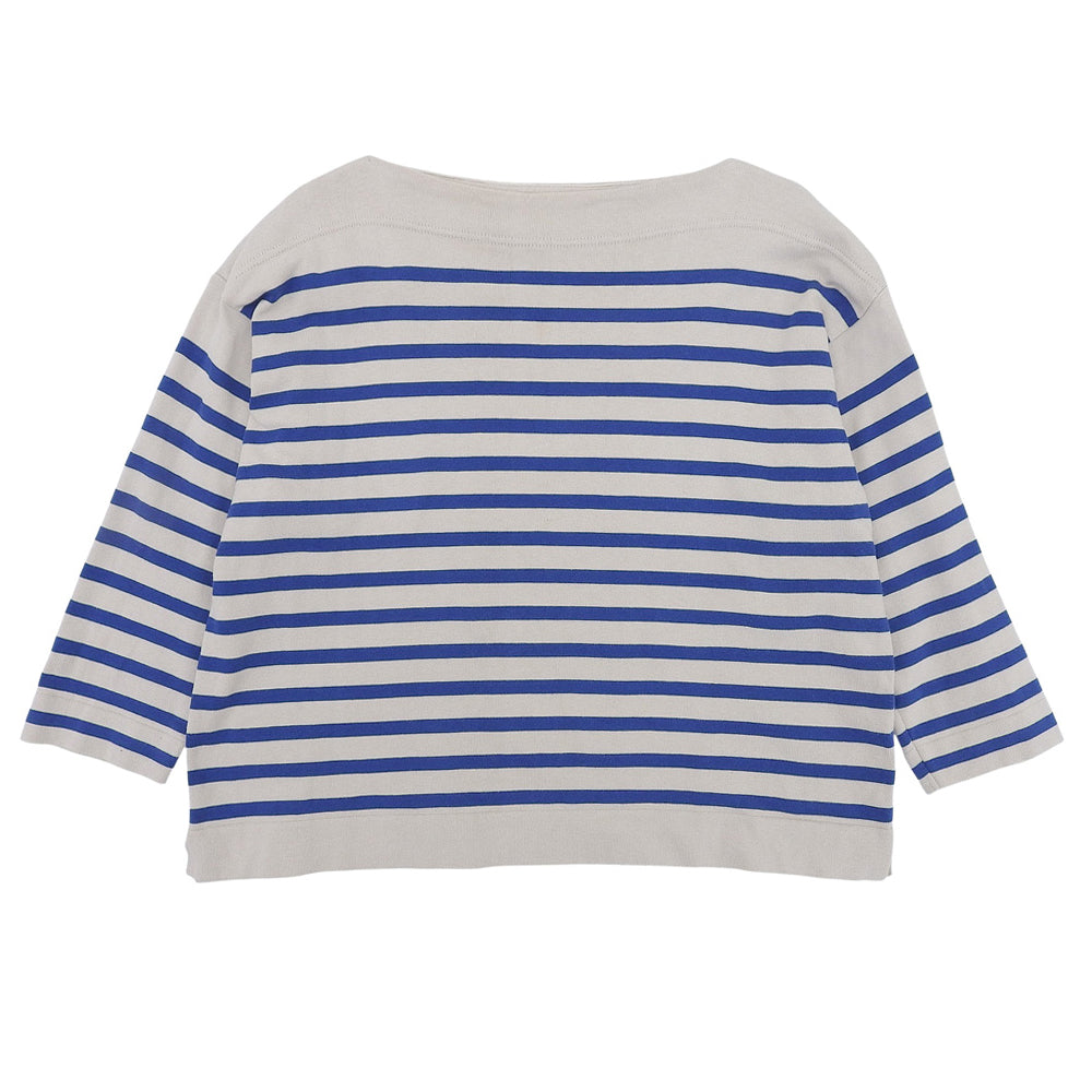 45R Knitsawn Basque Square Boat Neck Cotton Top Women's Beige x Blue 70280084 Top