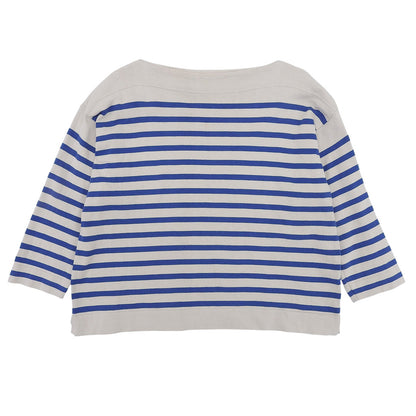 45R Knitsawn Basque Square Boat Neck Cotton Top Women's Beige x Blue 70280084 Top