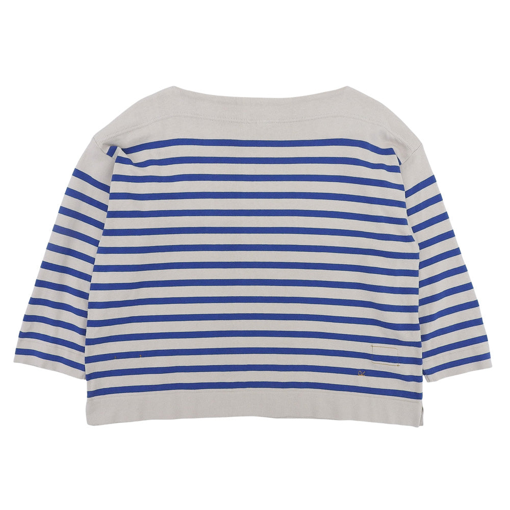 45R Knitsawn Basque Square Boat Neck Cotton Top Women's Beige x Blue 70280084 Top