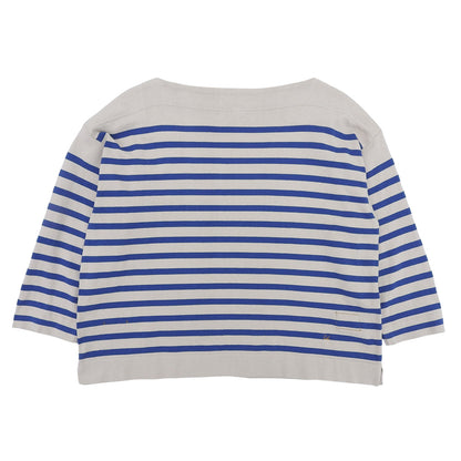 45R Knitsawn Basque Square Boat Neck Cotton Top Women's Beige x Blue 70280084 Top