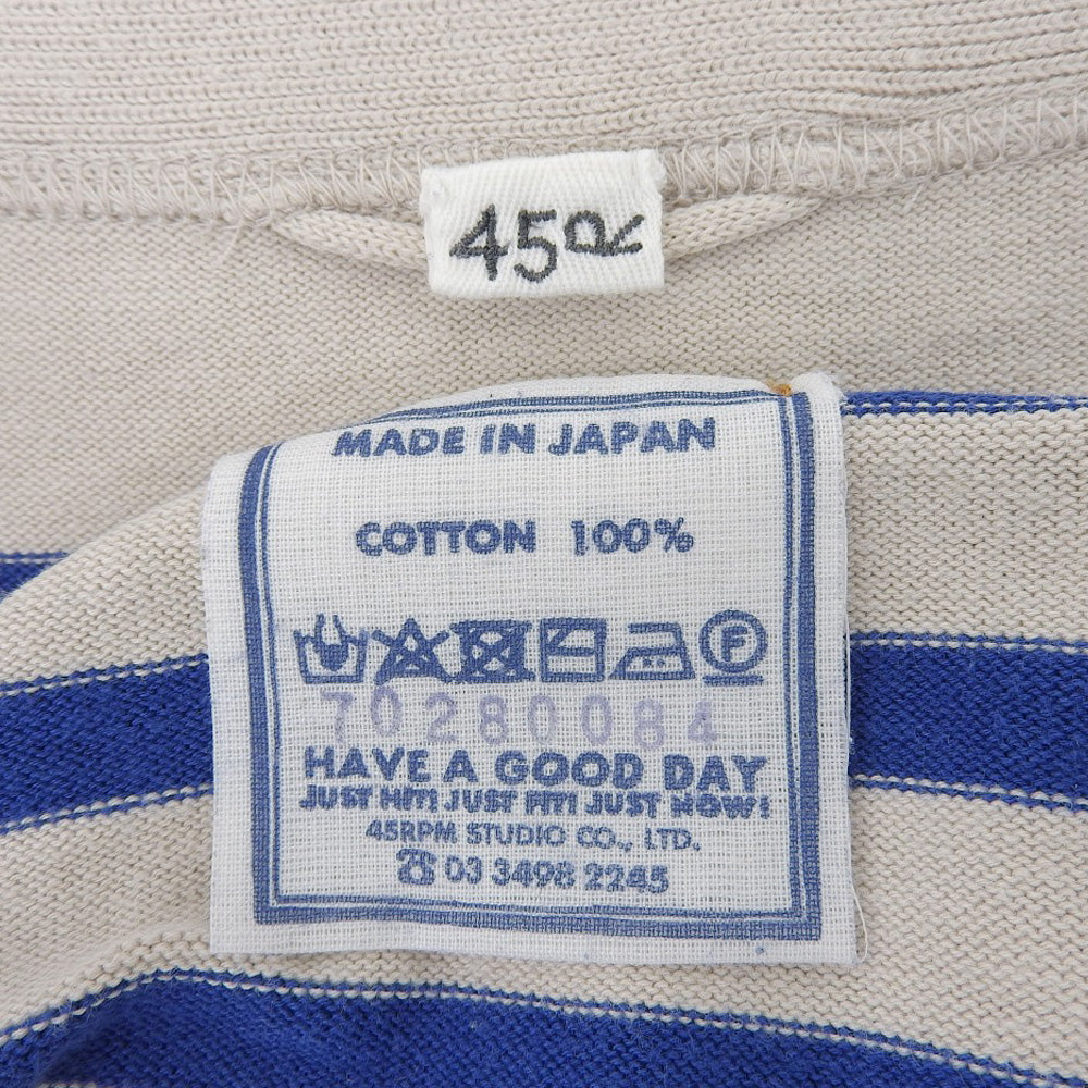 45R Knitsawn Basque Square Boat Neck Cotton Top Women's Beige x Blue 70280084 Top