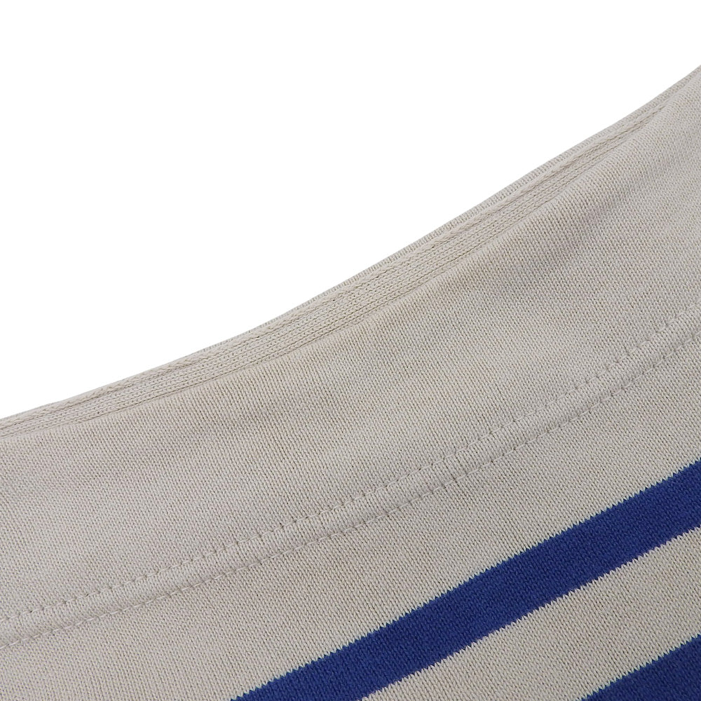45R Knitsawn Basque Square Boat Neck Cotton Top Women's Beige x Blue 70280084 Top