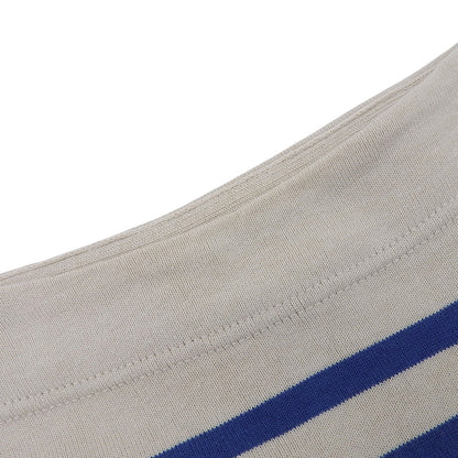 45R Knitsawn Basque Square Boat Neck Cotton Top Women's Beige x Blue 70280084 Top